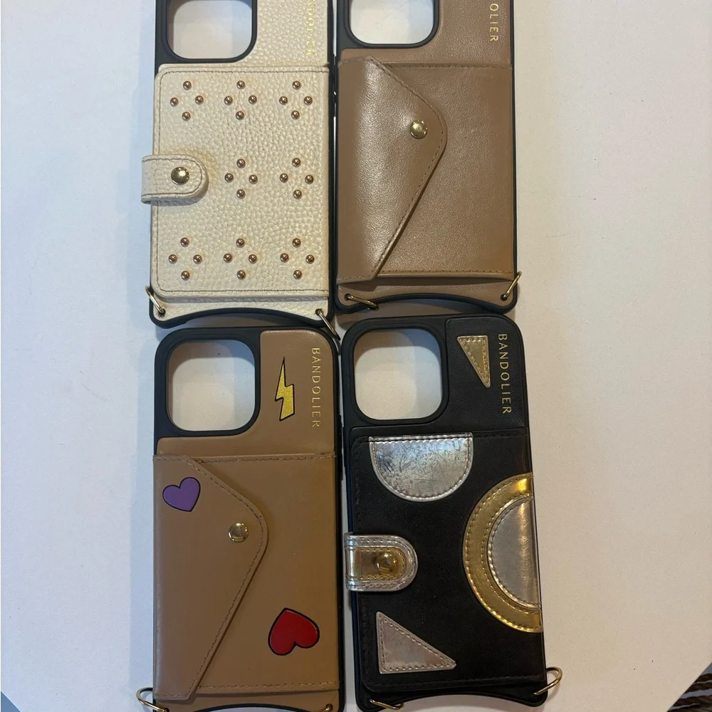 Bandolier Phone Cases Set in Cream, Tan, Black with Gold & Silver Accents